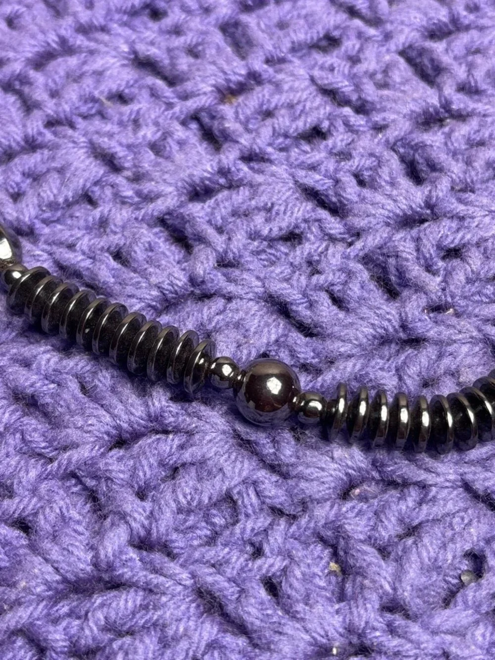 Artisan Hematite Beaded Necklace Silvertone Barrel Clasp 17 inches Long